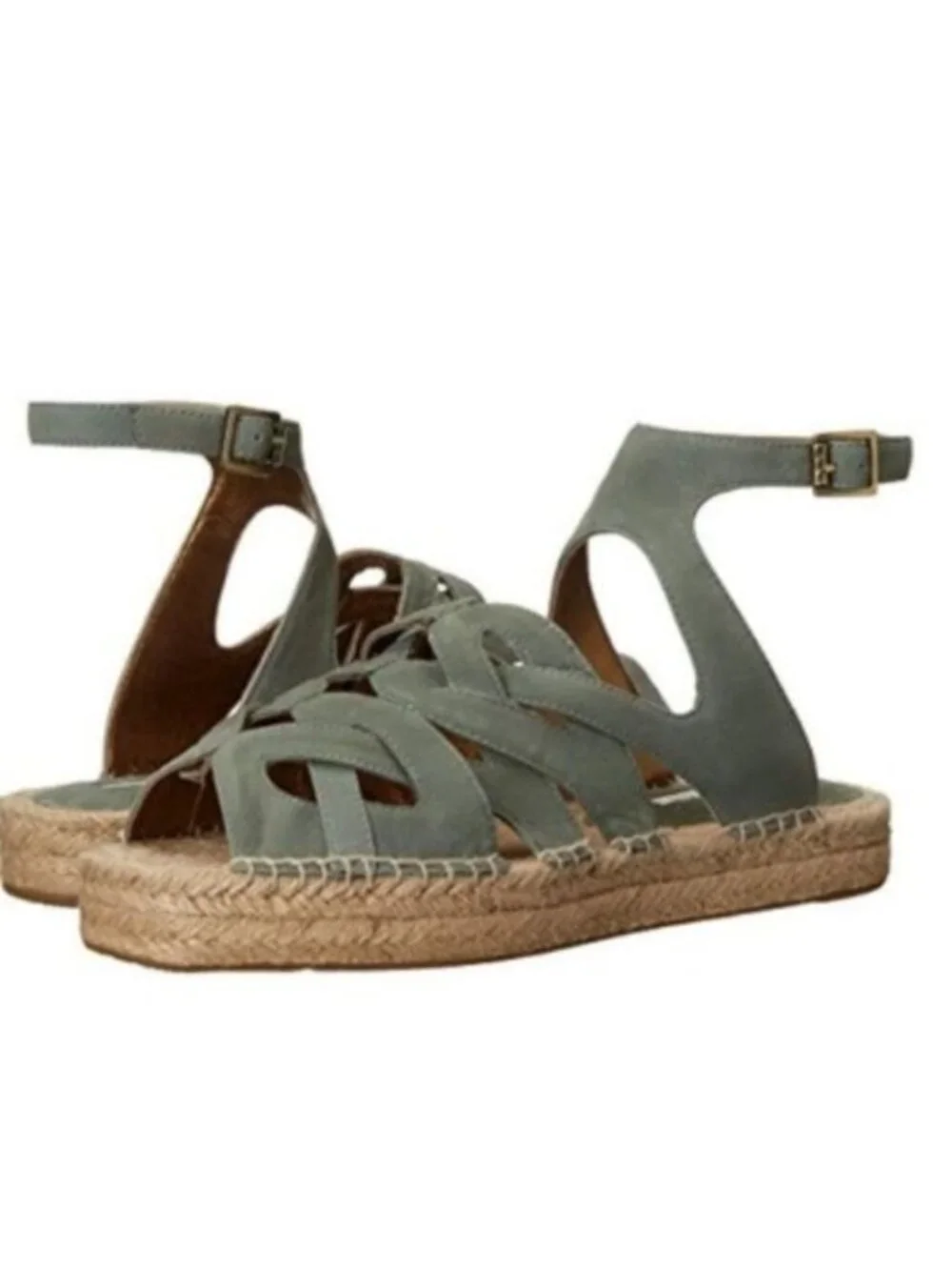 Cynthia Vincent Espadrille Platform Sandals Mint Green Suede - Picture 3 of 6